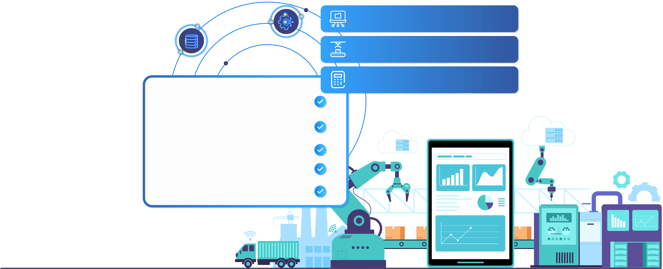 Smart factory illustration with MRP capability cards