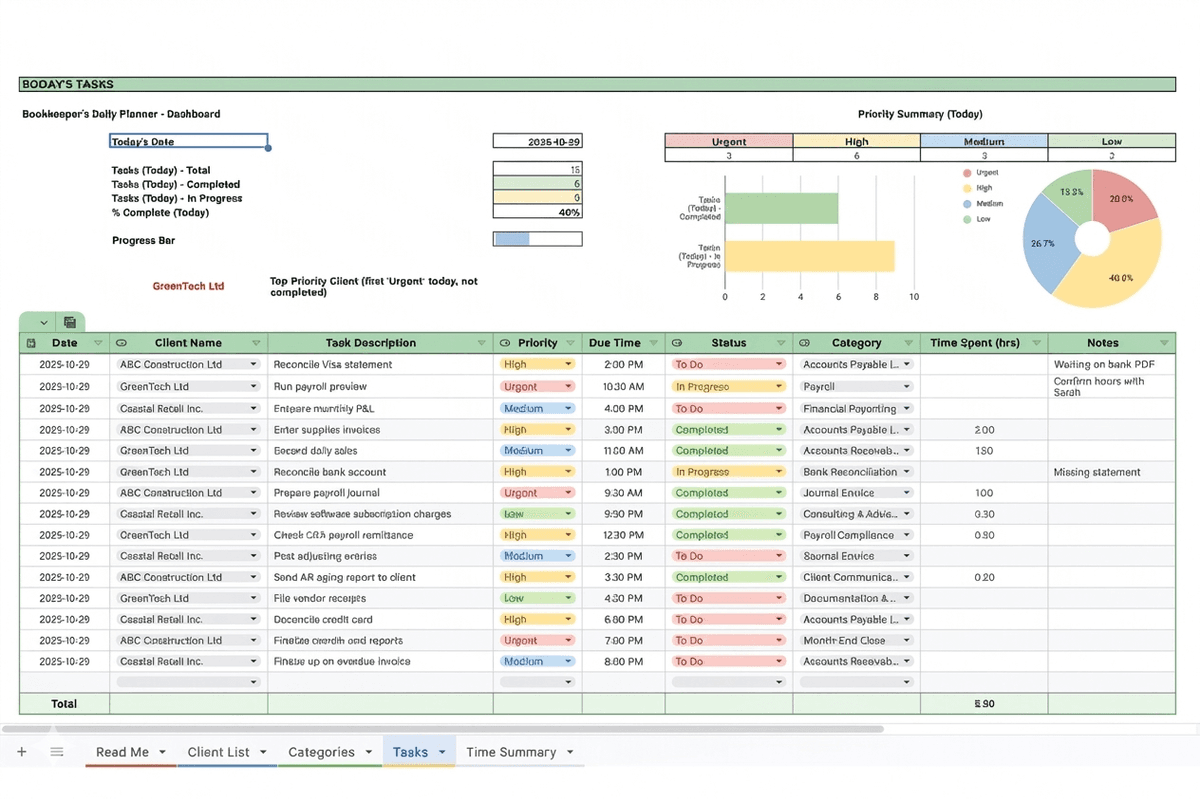 Excel spreadsheet used for warehouse management